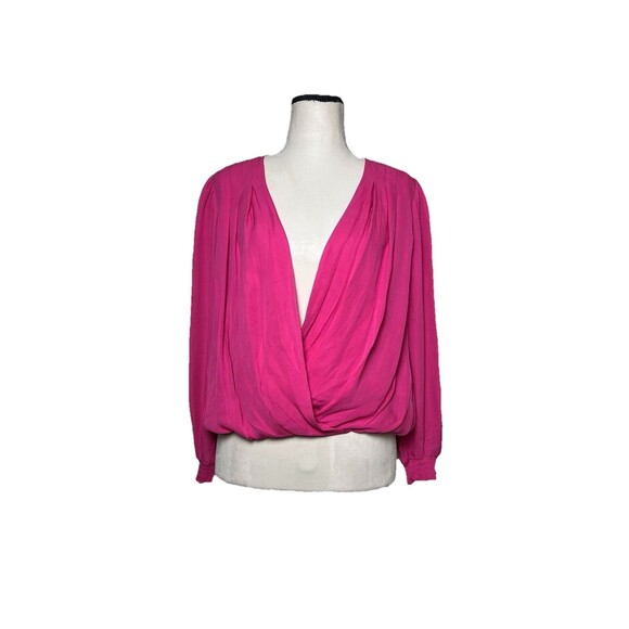 Alice + Olivia‎ Pink Bubble Hem Blouse Faux Wrap Silk Top Women Small - Picture 1 of 11